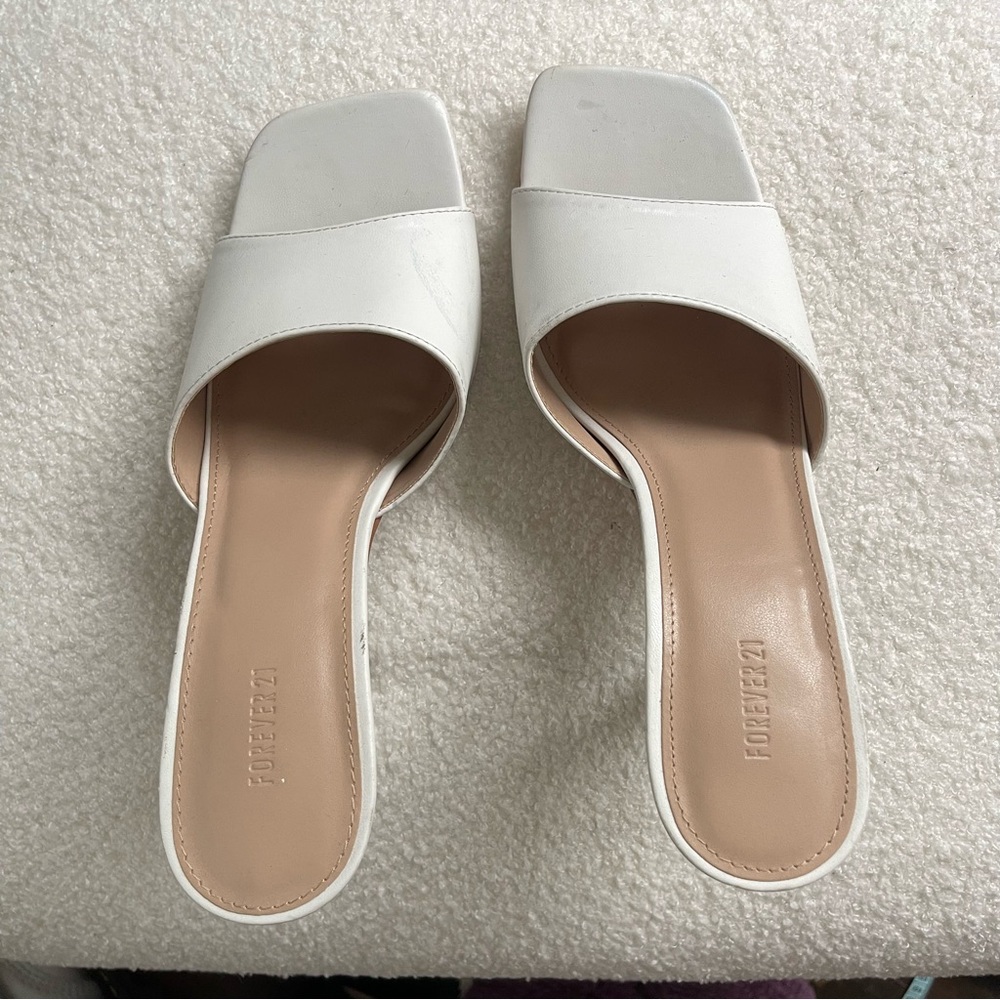 Forever 21 White and Tan Mules Sleek Minimalist Design